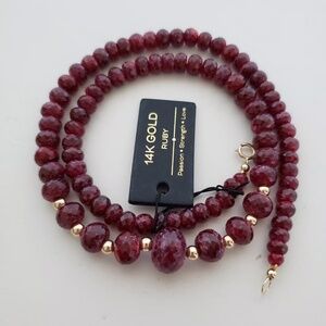 14K Yellow Gold Ruby Beaded Necklace
